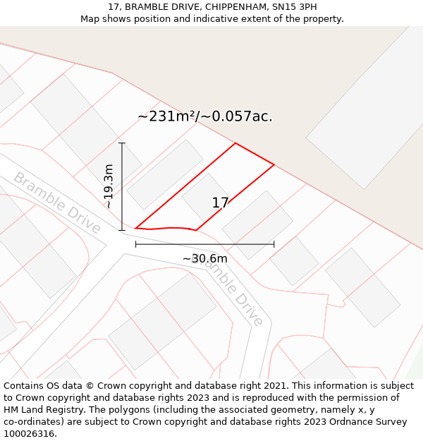 17, BRAMBLE DRIVE, CHIPPENHAM, SN15 3PH: Plot and title map