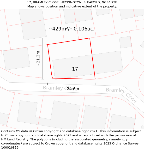 17, BRAMLEY CLOSE, HECKINGTON, SLEAFORD, NG34 9TE: Plot and title map