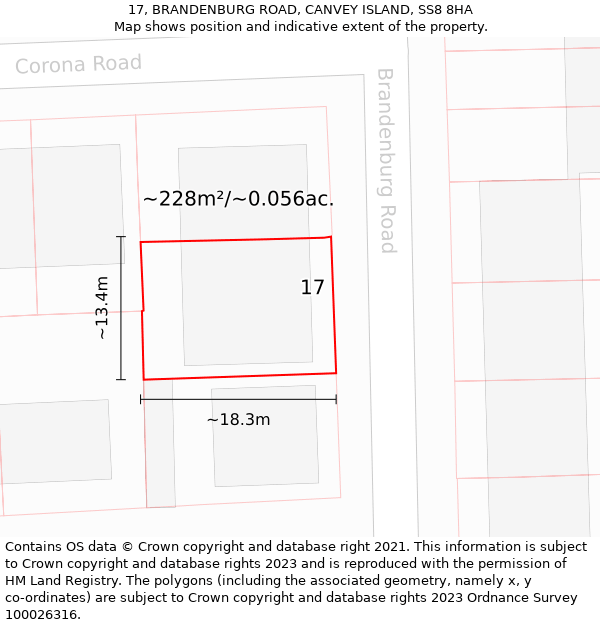 17, BRANDENBURG ROAD, CANVEY ISLAND, SS8 8HA: Plot and title map