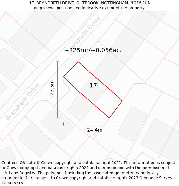 17, BRANDRETH DRIVE, GILTBROOK, NOTTINGHAM, NG16 2UN: Plot and title map