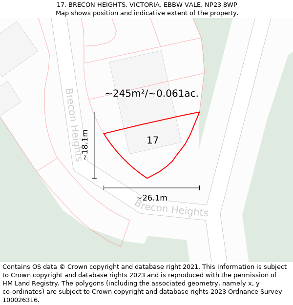 17, BRECON HEIGHTS, VICTORIA, EBBW VALE, NP23 8WP: Plot and title map