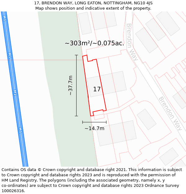 17, BRENDON WAY, LONG EATON, NOTTINGHAM, NG10 4JS: Plot and title map