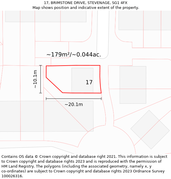 17, BRIMSTONE DRIVE, STEVENAGE, SG1 4FX: Plot and title map