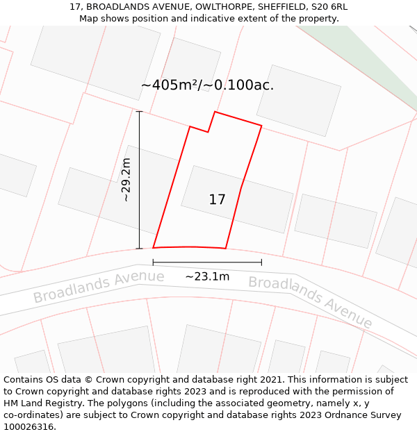 17, BROADLANDS AVENUE, OWLTHORPE, SHEFFIELD, S20 6RL: Plot and title map