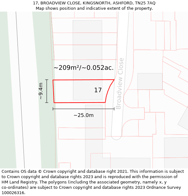 17, BROADVIEW CLOSE, KINGSNORTH, ASHFORD, TN25 7AQ: Plot and title map