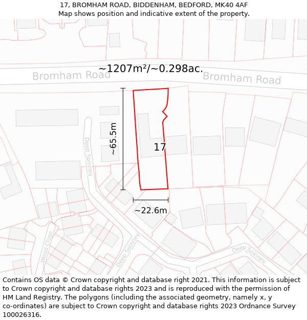 17, BROMHAM ROAD, BIDDENHAM, BEDFORD, MK40 4AF: Plot and title map