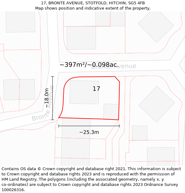 17, BRONTE AVENUE, STOTFOLD, HITCHIN, SG5 4FB: Plot and title map