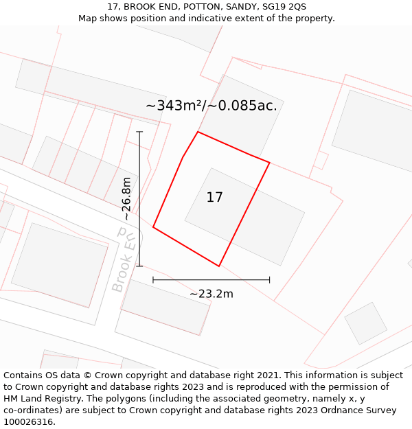 17, BROOK END, POTTON, SANDY, SG19 2QS: Plot and title map