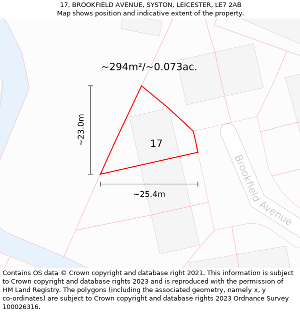 17, BROOKFIELD AVENUE, SYSTON, LEICESTER, LE7 2AB: Plot and title map