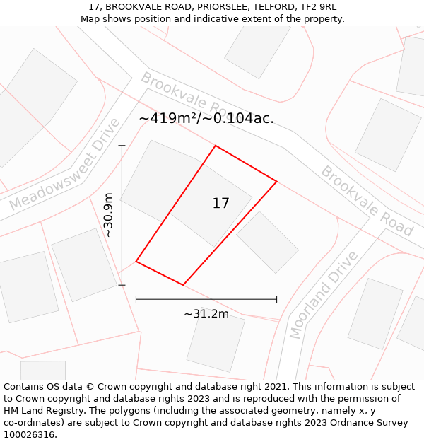 17, BROOKVALE ROAD, PRIORSLEE, TELFORD, TF2 9RL: Plot and title map