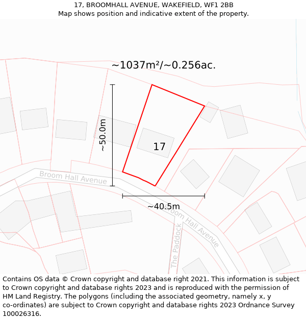 17, BROOMHALL AVENUE, WAKEFIELD, WF1 2BB: Plot and title map