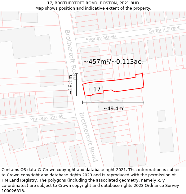 17, BROTHERTOFT ROAD, BOSTON, PE21 8HD: Plot and title map