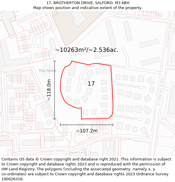 17, BROTHERTON DRIVE, SALFORD, M3 6BH: Plot and title map