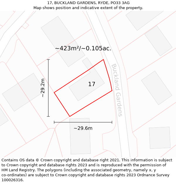 17, BUCKLAND GARDENS, RYDE, PO33 3AG: Plot and title map