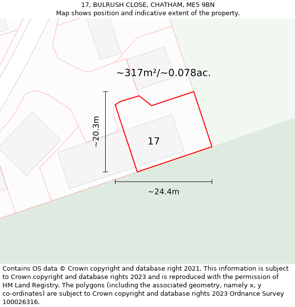 17, BULRUSH CLOSE, CHATHAM, ME5 9BN: Plot and title map