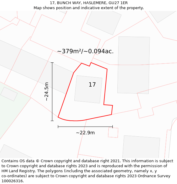 17, BUNCH WAY, HASLEMERE, GU27 1ER: Plot and title map