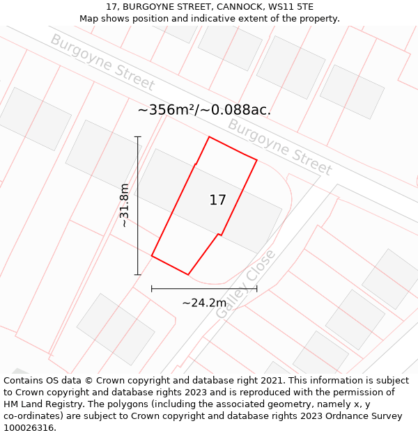 17, BURGOYNE STREET, CANNOCK, WS11 5TE: Plot and title map