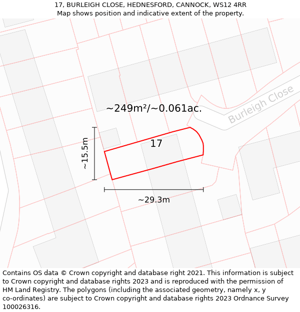 17, BURLEIGH CLOSE, HEDNESFORD, CANNOCK, WS12 4RR: Plot and title map