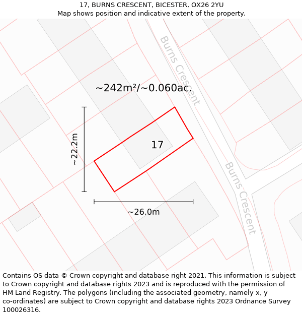 17, BURNS CRESCENT, BICESTER, OX26 2YU: Plot and title map