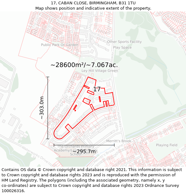 17, CABAN CLOSE, BIRMINGHAM, B31 1TU: Plot and title map