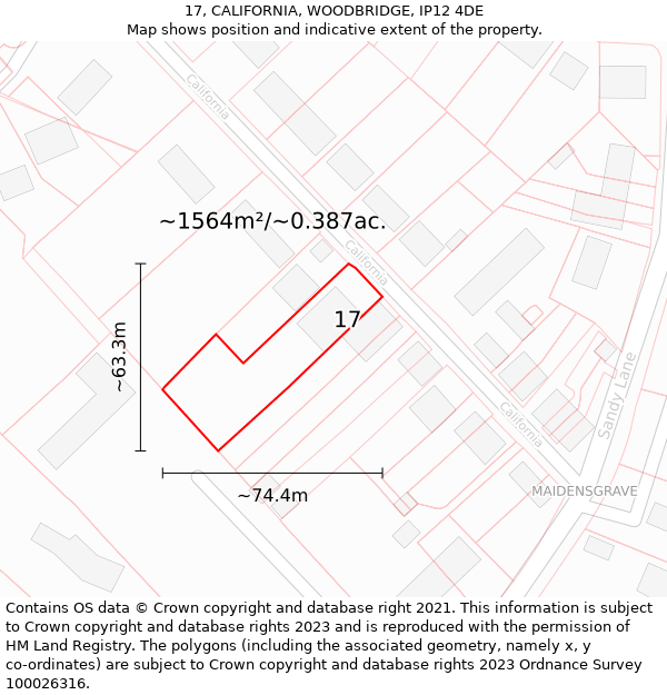 17, CALIFORNIA, WOODBRIDGE, IP12 4DE: Plot and title map