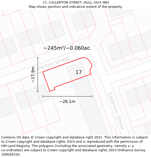 17, CALLERTON STREET, HULL, HU3 5BH: Plot and title map