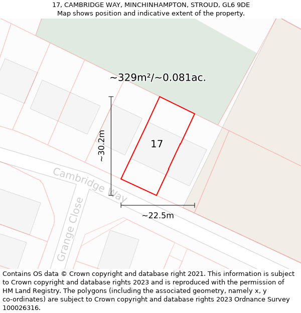 17, CAMBRIDGE WAY, MINCHINHAMPTON, STROUD, GL6 9DE: Plot and title map