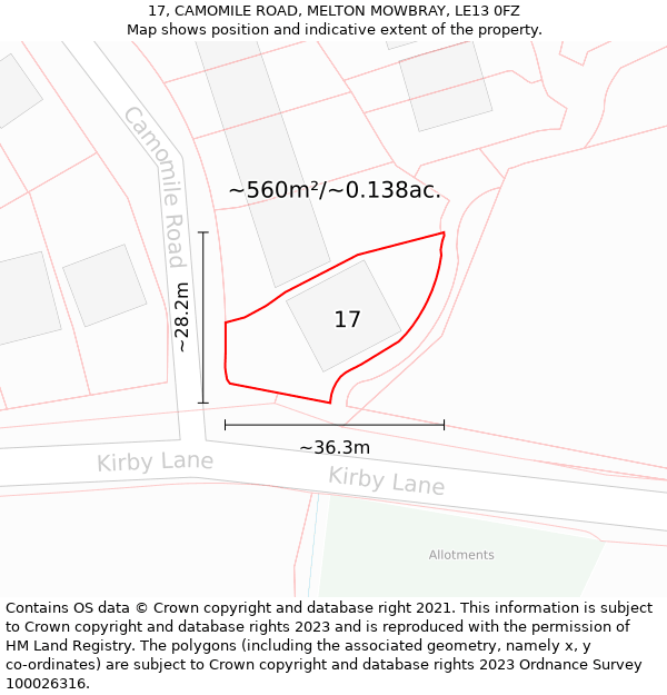 17, CAMOMILE ROAD, MELTON MOWBRAY, LE13 0FZ: Plot and title map