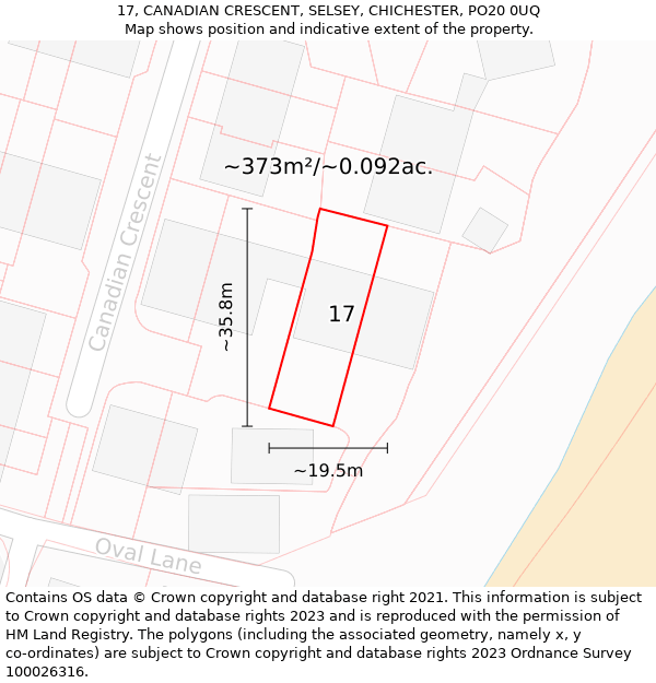 17, CANADIAN CRESCENT, SELSEY, CHICHESTER, PO20 0UQ: Plot and title map