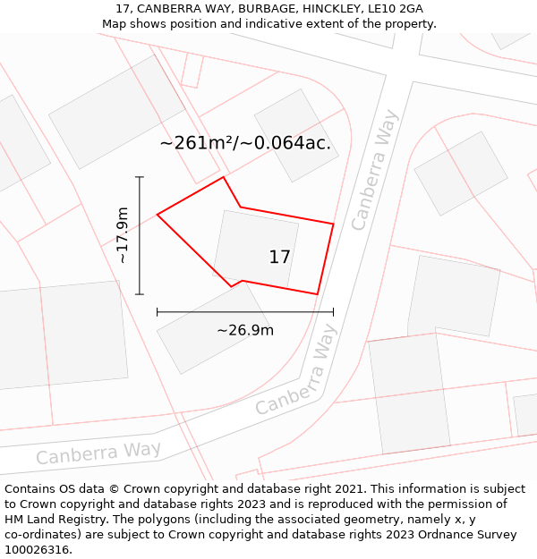 17, CANBERRA WAY, BURBAGE, HINCKLEY, LE10 2GA: Plot and title map