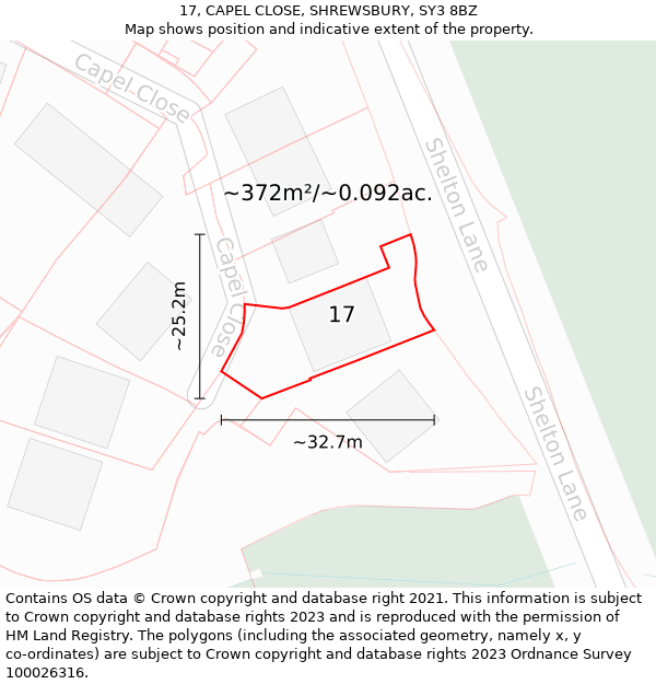 17, CAPEL CLOSE, SHREWSBURY, SY3 8BZ: Plot and title map