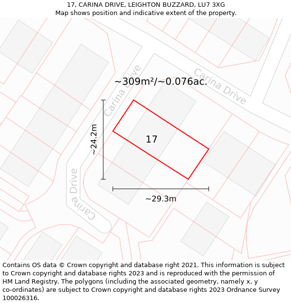 17, CARINA DRIVE, LEIGHTON BUZZARD, LU7 3XG: Plot and title map