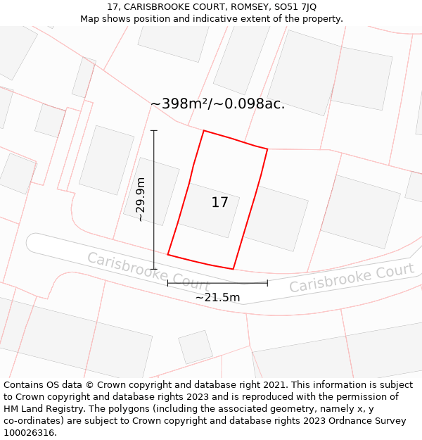 17, CARISBROOKE COURT, ROMSEY, SO51 7JQ: Plot and title map