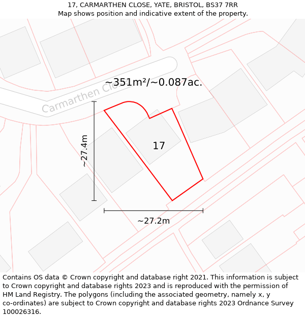 17, CARMARTHEN CLOSE, YATE, BRISTOL, BS37 7RR: Plot and title map