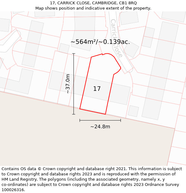 17, CARRICK CLOSE, CAMBRIDGE, CB1 8RQ: Plot and title map