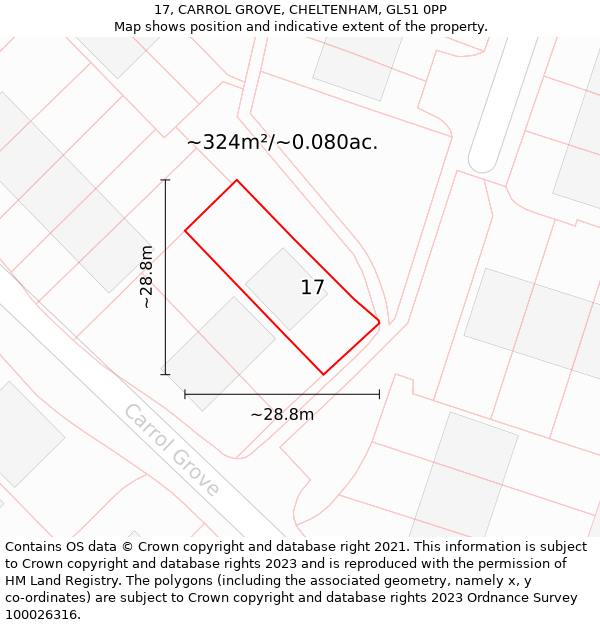 17, CARROL GROVE, CHELTENHAM, GL51 0PP: Plot and title map