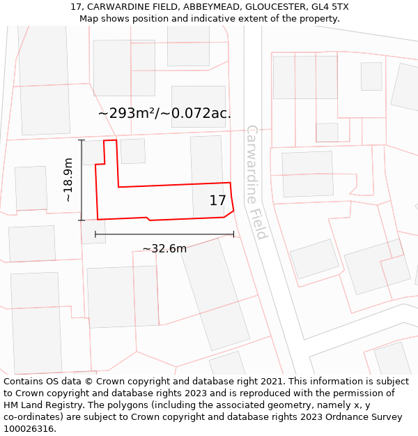 17, CARWARDINE FIELD, ABBEYMEAD, GLOUCESTER, GL4 5TX: Plot and title map