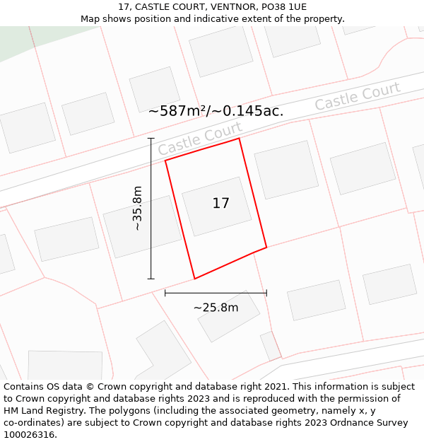 17, CASTLE COURT, VENTNOR, PO38 1UE: Plot and title map