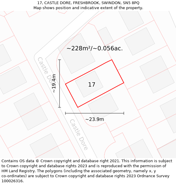 17, CASTLE DORE, FRESHBROOK, SWINDON, SN5 8PQ: Plot and title map