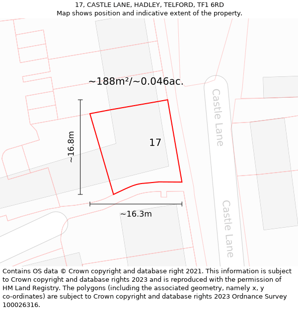 17, CASTLE LANE, HADLEY, TELFORD, TF1 6RD: Plot and title map