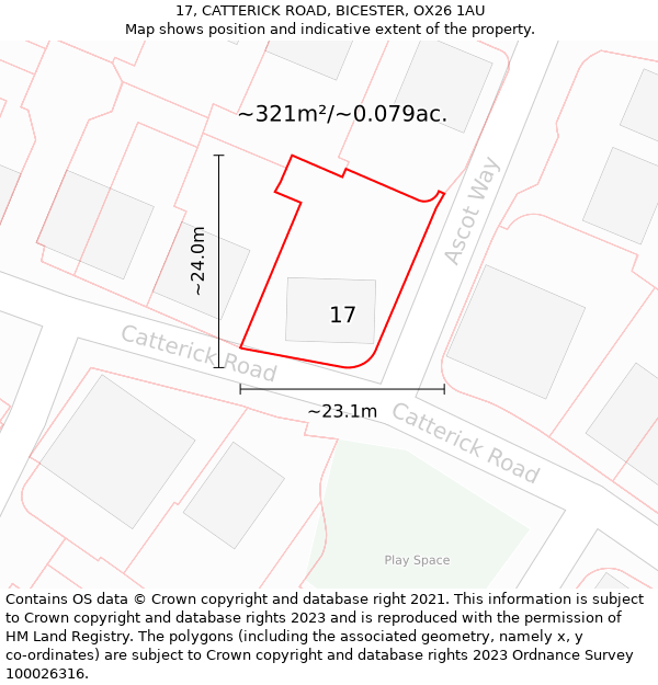 17, CATTERICK ROAD, BICESTER, OX26 1AU: Plot and title map