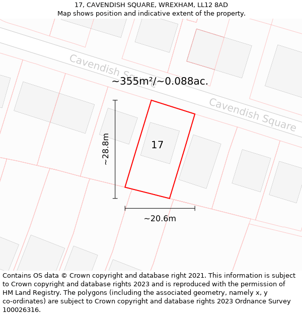 17, CAVENDISH SQUARE, WREXHAM, LL12 8AD: Plot and title map