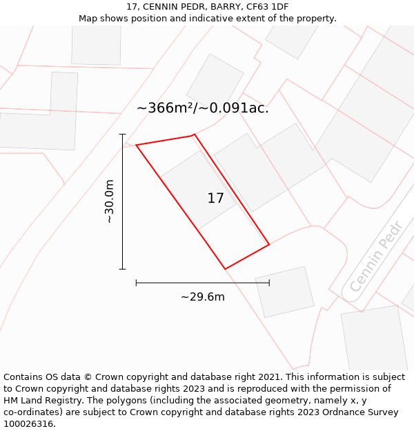 17, CENNIN PEDR, BARRY, CF63 1DF: Plot and title map