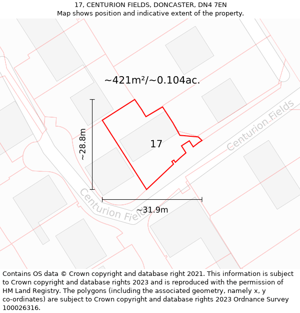 17, CENTURION FIELDS, DONCASTER, DN4 7EN: Plot and title map