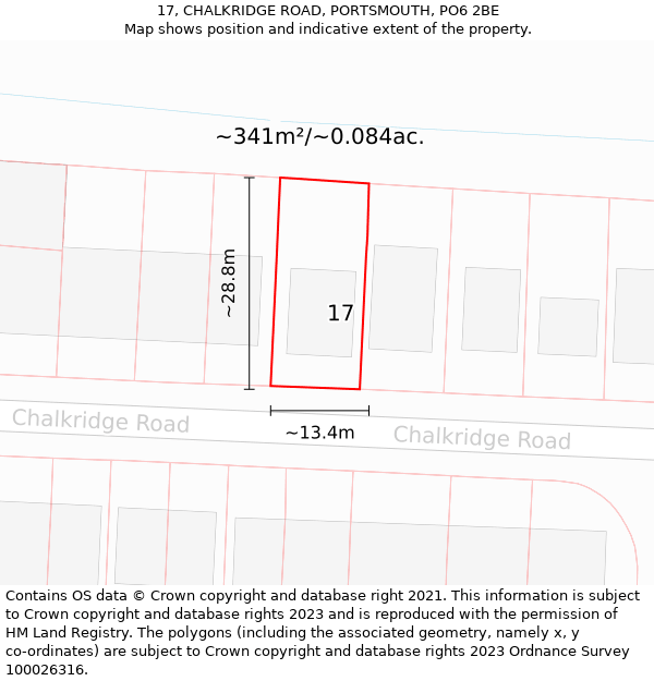 17, CHALKRIDGE ROAD, PORTSMOUTH, PO6 2BE: Plot and title map