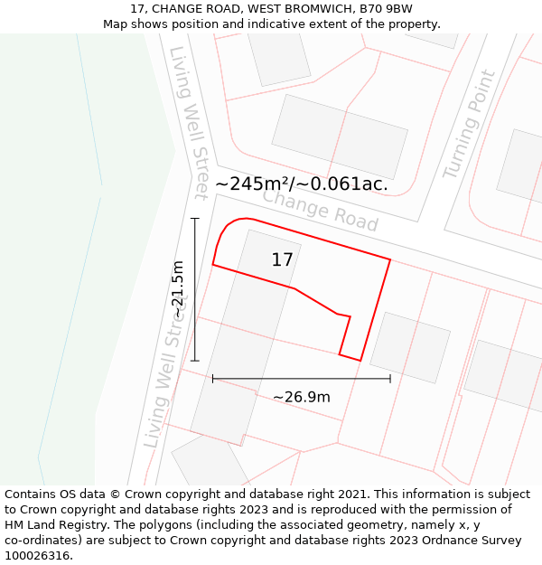 17, CHANGE ROAD, WEST BROMWICH, B70 9BW: Plot and title map