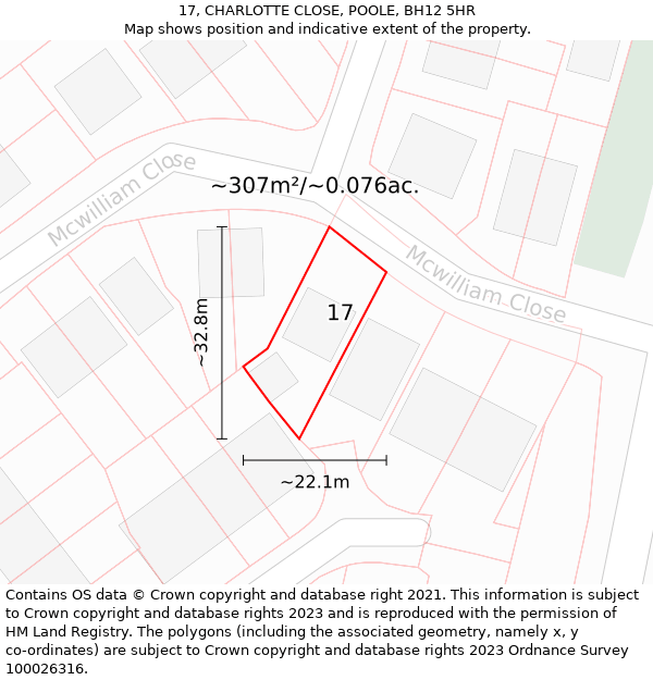 17, CHARLOTTE CLOSE, POOLE, BH12 5HR: Plot and title map