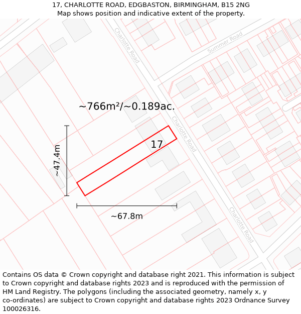 17, CHARLOTTE ROAD, EDGBASTON, BIRMINGHAM, B15 2NG: Plot and title map