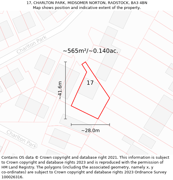 17, CHARLTON PARK, MIDSOMER NORTON, RADSTOCK, BA3 4BN: Plot and title map