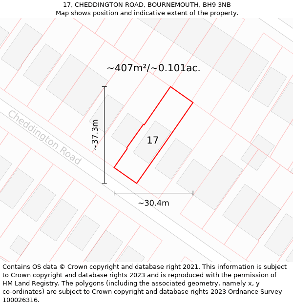 17, CHEDDINGTON ROAD, BOURNEMOUTH, BH9 3NB: Plot and title map